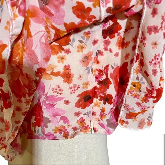 Floral Print One Shoulder Ruffle Trim Crop Top - Picture 9 of 10